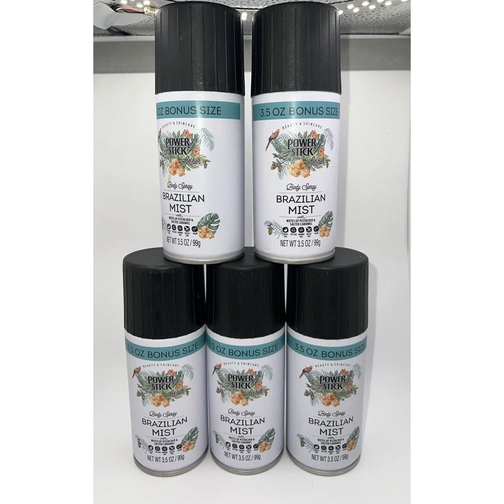 5 PACK Of Power Stick For Her Body Spray Brazilian Mist 3.5 oz